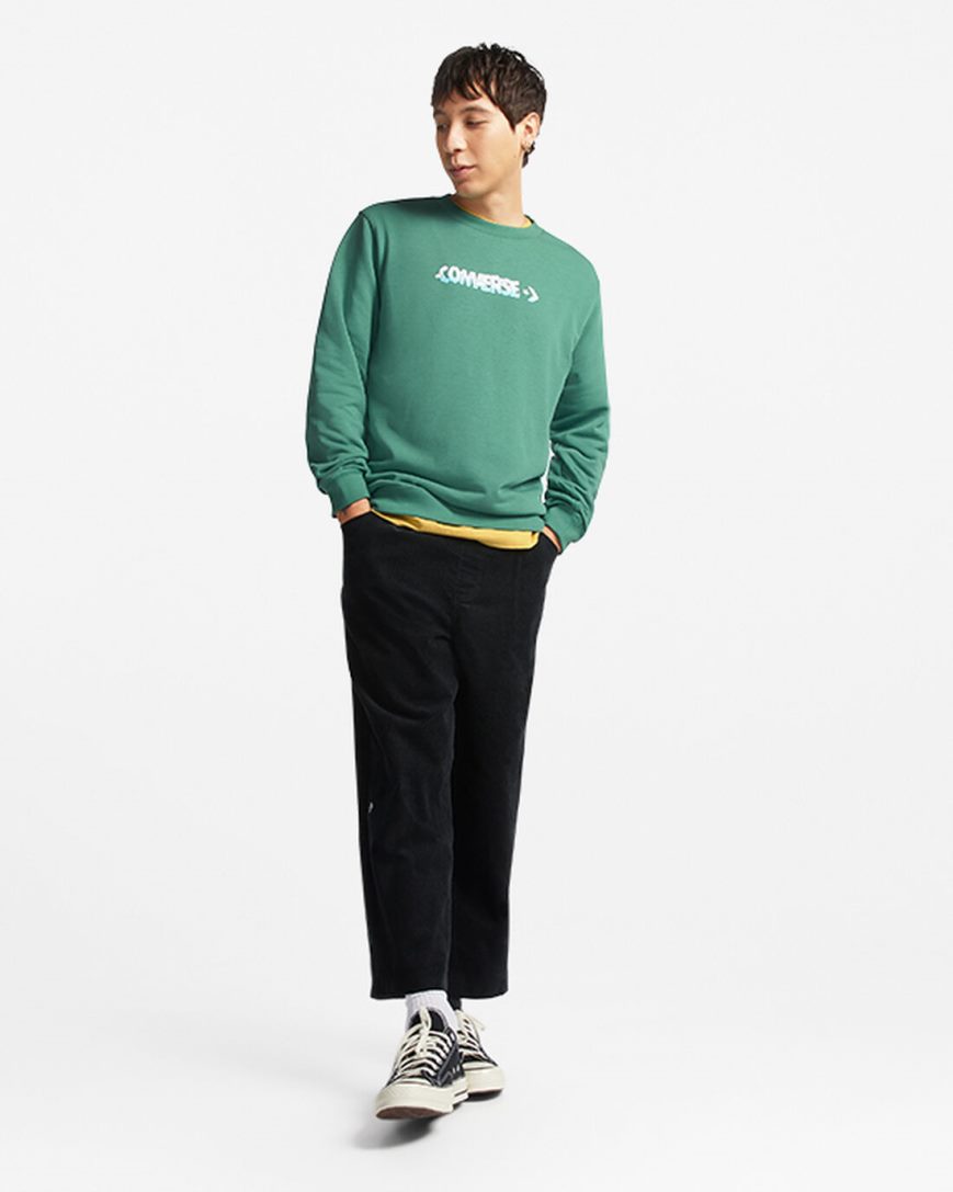 Pánské Mikiny Converse Cloud Grafická Long Sleeve Crew Zelene | CZ ANTY76